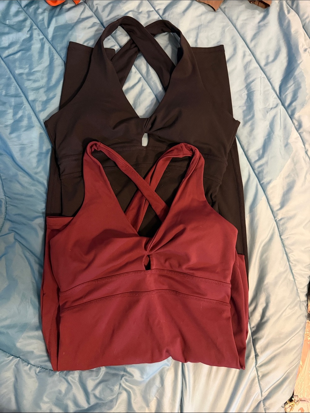 Fabletics Oasis body suits black and burgundy - 2 pack!